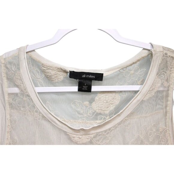 Ali Miles Tunic Blouse Size Small Ivory Floral Sheer Lace Beach Boho Lagenlook - Picture 5 of 10
